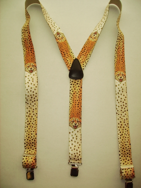 WILD LIFE CHEETA "Y" Style 1 1/2" X 48" long. All Straps are stretchable Cotton/Polyester Hand Washable-Hang to Dry Material with Real Leather Patch, 3 Strong 1" x 1" High Polished Stainless Steel GRIPS and Two Secure Stainless Steel Adjusters. Fits 4' 8" to 6' 2" Average Build. Y-UB420N48WLCH